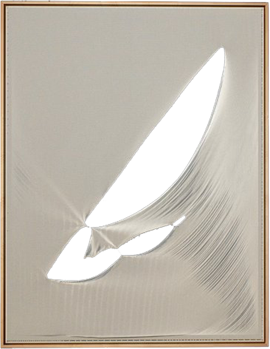Framed textile artwork in ivory tones